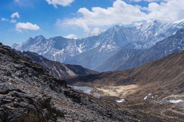 Renjo la geçidi çapraz sonra Himalaya dağ silsilesi peyzaj, 