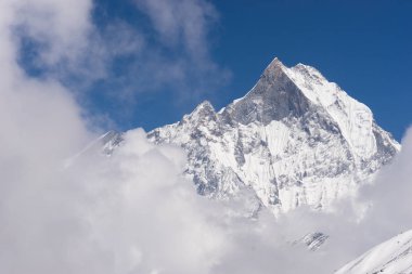 Machapuchre dağın en yüksek, kutsal ve ikonik Annapurna en yüksek bas