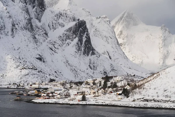 Bellissimo Villaggio Lofoten Nella Stagione Invernale Norvegia Scandinavia Europa — Foto Stock