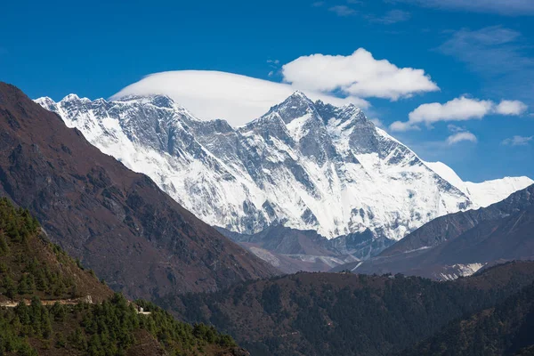 Hermoso Paisaje Montaña Del Himalaya Incluyendo Everest Lhotse Pico Ama — Foto de Stock