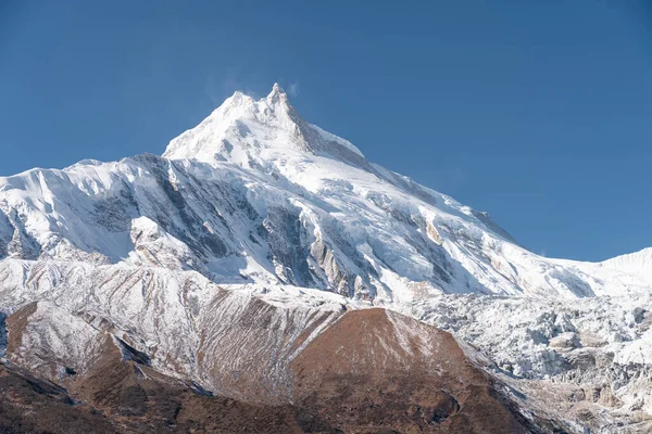 Manaslu mountain peak, eighth highest mountain peak in the world in Himalayas mountain range in Nepal, Asia
