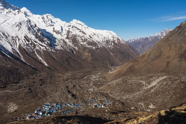 Kyanjin Gompa Köyü Asya Nepal Deki Himalayalar Daki Lantang Sıradağlarıyla — Stok fotoğraf