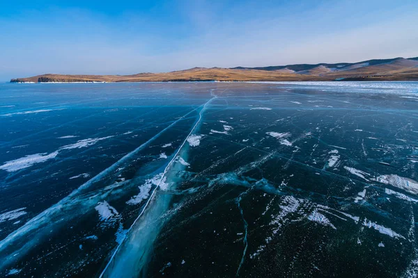 Baikalsee Winter Mit Rissen Eisboden Sibirien Russland Asien — Stockfoto