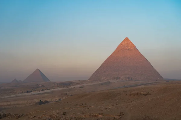 Piramide Khafre Nell Altopiano Giza Una Bella Alba Del Mattino — Foto Stock