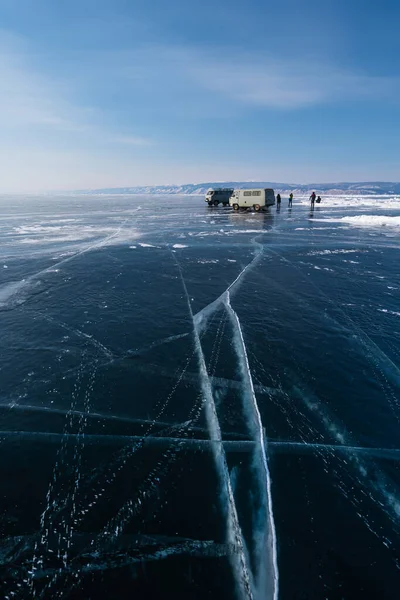 Eisbruch Gefrorenen Baikalsee Winter Sibirien Russland Asien — Stockfoto