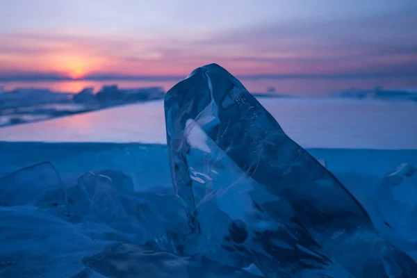 Замерзшее Озеро Байкал Утреннего Восхода Солнца Узурского Залива Сибирь Россия — стоковое фото