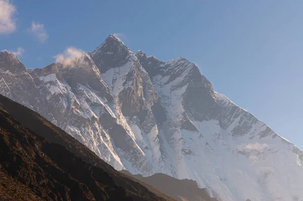 Lhotse mountain peak, fourth highest peak in the world in Himalaya mountain range, Everest base camp trekking route in Nepal, Asia