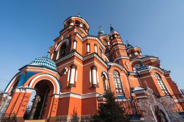 Kazan Ortodoks Kilisesi İkonası. Irkutsk, Rusya şehir merkezinde, kışın Sibirya, Russai, Asya