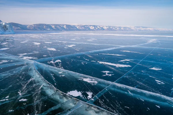 Zugefrorener Baikalsee Winter Mit Rissen Eisboden Sibirien Russland Asien — Stockfoto