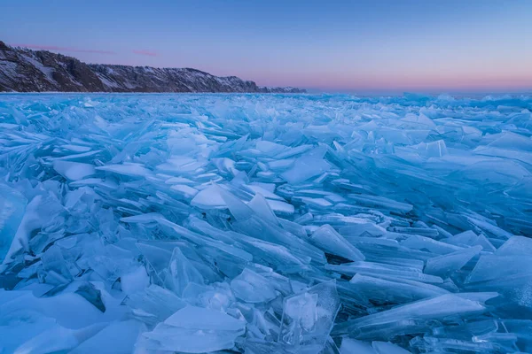 Der Zugefrorene Baikalsee Der Wintersaison Morgensonnenaufgang Von Der Uzury Bay — Stockfoto