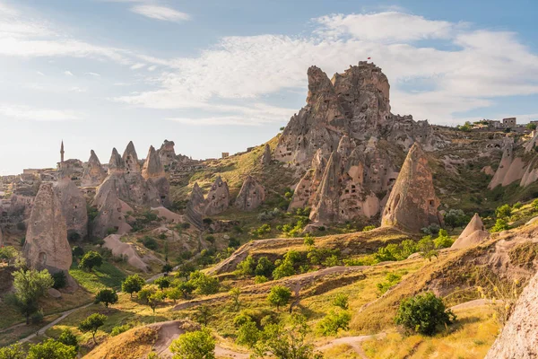 Salida Del Sol Por Mañana Castillo Uchisar Temporada Verano Meseta — Foto de Stock