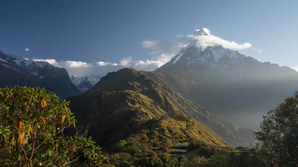 Időeltolódás Machapuchare Csúcs Vagy Hal Farok Csúcs Leghíresebb Csúcs Pokhara — Stock videók