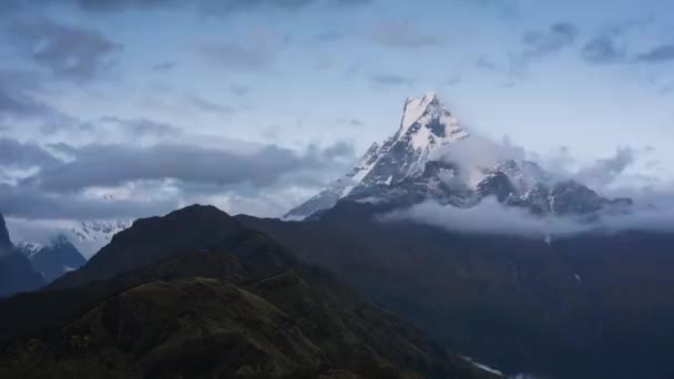 Czas Upływu Machapuchare Szczyt Zachodzie Słońca Mardi Himal Trek Zakres — Wideo stockowe