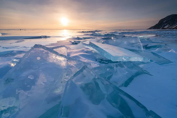 Sonnenaufgang Der Uzury Bucht Winter Gefrorener Baikalsee Sibirien Russland Asien — Stockfoto