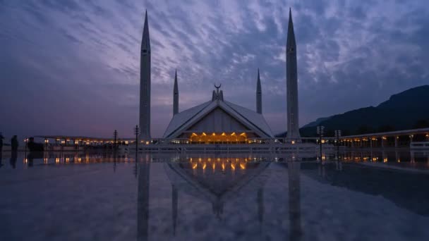 Upływ Czasu Meczetu Faisal Zachodu Nocy Największy Meczet Islamabadzie Pakistan — Wideo stockowe