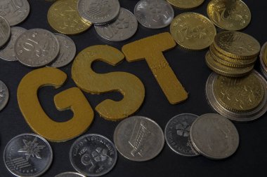 Blackboard ile kelime Gst (hükümet hizmet vergisi) sikkelerinde. İş kavramı
