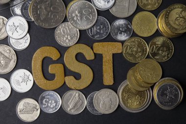Blackboard ile kelime Gst (hükümet hizmet vergisi) sikkelerinde. İş kavramı