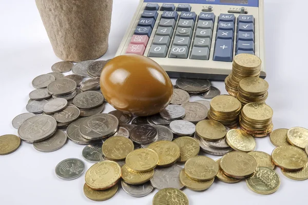 Mynt och guld ägg, konceptet bild av företag, sparande och investeringar. — Stockfoto