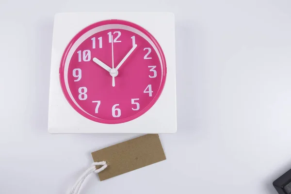 Red clock and bookmark for time management conceptual text. — Stock Photo, Image