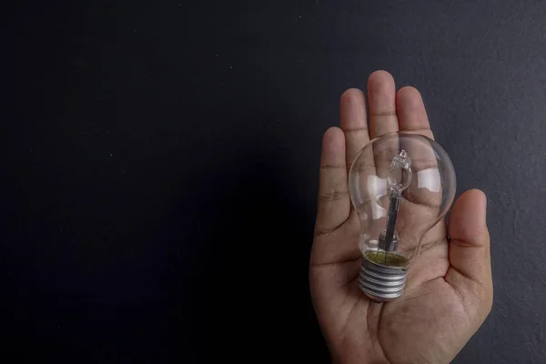 Idea Concept Word Idea Light Bulb Grey Background Low Light — Stock Photo, Image