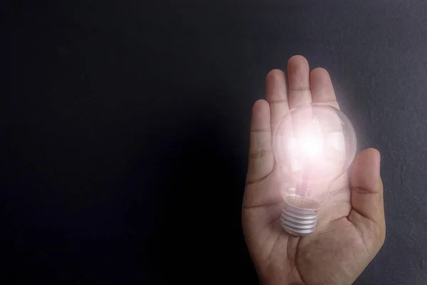 Idée Concept Mot Idea Lumière Ampoule Sur Fond Gris Faible — Photo