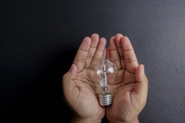 Idea Concept Word Idea Light Bulb Grey Background Low Light — Stock Photo, Image