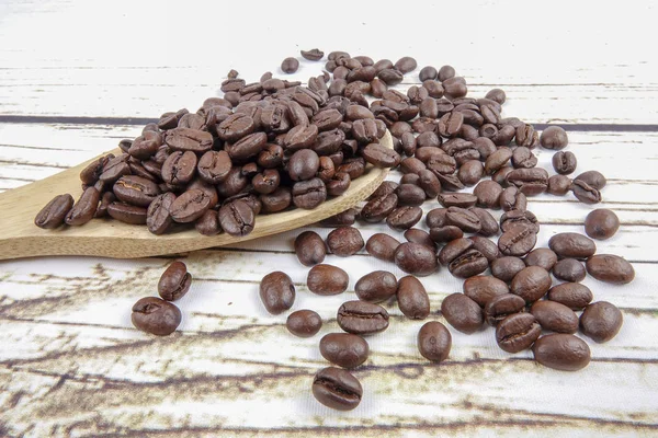 Coffee Beans Wooden Spoon Old Rusty Background — Stock Photo, Image