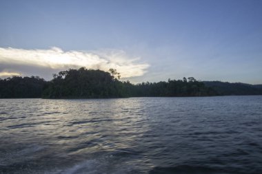 Görünümü, insan yapımı Gölü, Royal Belum güzel yeşil manzarası ve stumped ahşap ile.