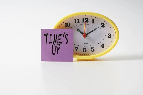 Horloge Table Jaune Avec Gestion Temps Texte Conceptuel Sur Note — Photo