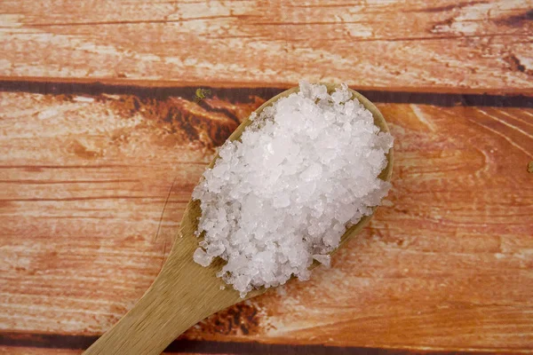 Sea Salt Wooden Spoon Also Called Bay Salt Solar Salt — Stock Photo, Image