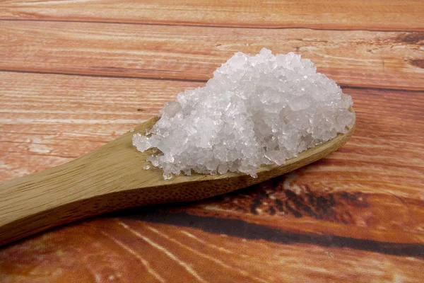 Sea Salt Wooden Spoon Also Called Bay Salt Solar Salt — Stock Photo, Image