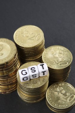 Sikke ve Gst kelime yığını. İş ve vergi kavramı.