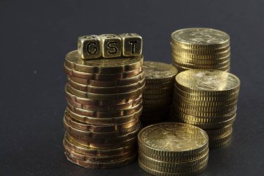 Sikke ve Gst kelime yığını. İş ve vergi kavramı.