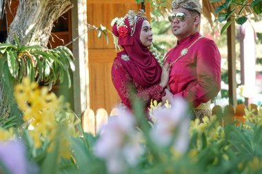 Geleneksel Cava düğün çift gelin ve damat Garden