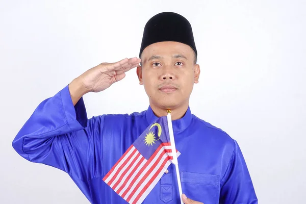 Asijský mladík s Malajsie vlajka národní den oslav. — Stock fotografie