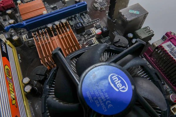 Kuala Lumpur, 15 August 2017: PCB Closeup of electronic circuit board with CPU processor. — Stock Photo, Image