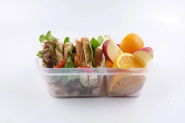 Lunchbox Zdrowe Kanapki Oraz Owoce Dla Dzieci Szkoły — Zdjęcie stockowe