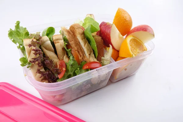 Gezonde Lunchbox Met Broodje Fruit Voor Kinderen Van School — Stockfoto