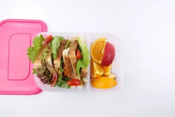 Almuerzo Saludable Con Sándwich Frutas Para Chidren Escolar — Foto de Stock