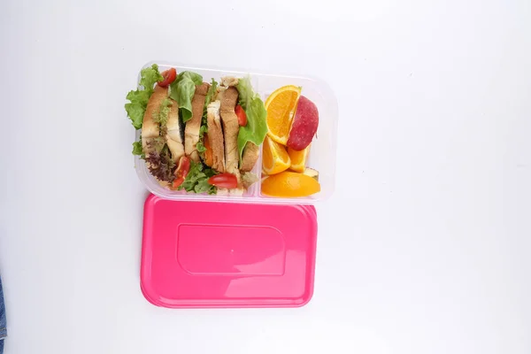 Gezonde Lunchbox Met Broodje Fruit Voor Kinderen Van School — Stockfoto
