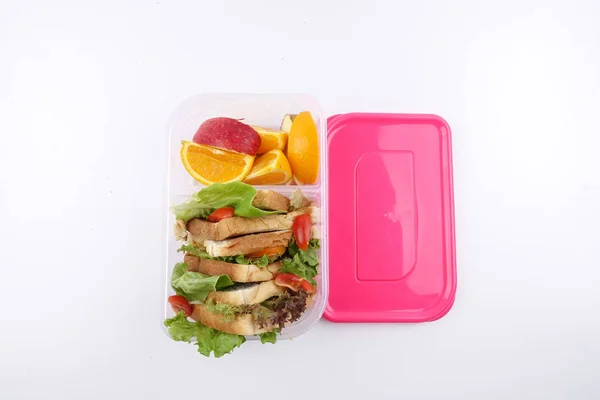 Gezonde Lunchbox Met Broodje Fruit Voor Kinderen Van School — Stockfoto