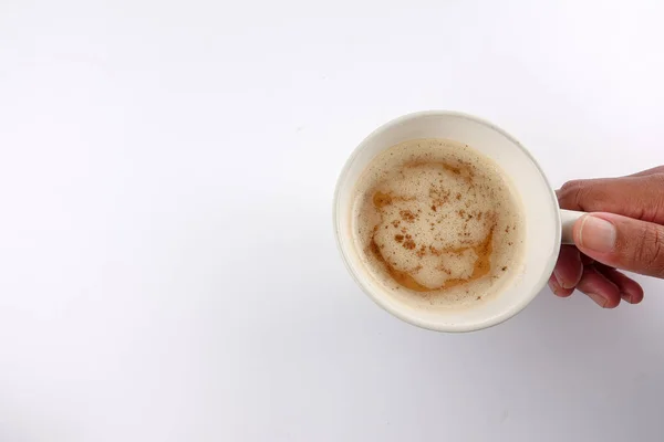 Caffè Cappuccino Latte Macchiato Tazza Con Latte Schiumato Isolato Bianco — Foto Stock