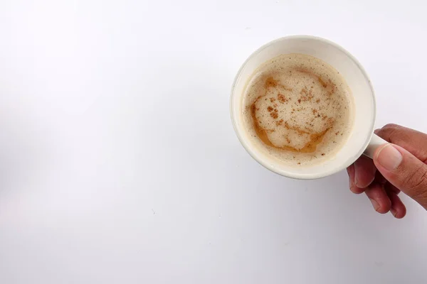 Café Capuchino Latte Taza Con Leche Espumosa Aislada Sobre Blanco — Foto de Stock