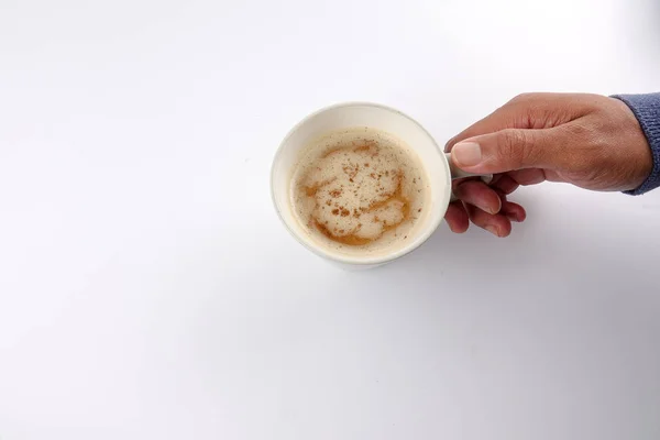 Cappuccino Nebo Latte Káva Šálku Napěněného Mléka Izolované Bílém — Stock fotografie