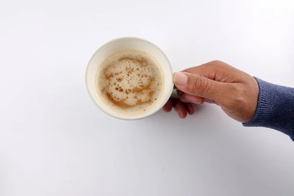 Cappuccino Café Latte Xícara Com Leite Espumado Isolado Branco — Fotografia de Stock