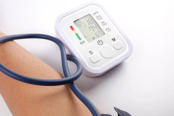 Male Checking Blood Pressure White Background — Stock Photo, Image