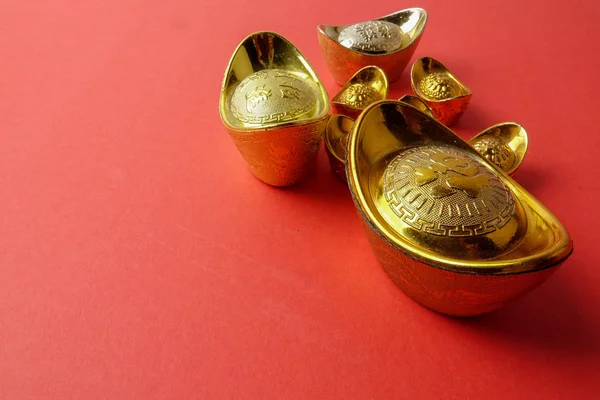 Lingotes Oro Para Las Decoraciones Festivas Año Nuevo Chino Sobre — Foto de Stock
