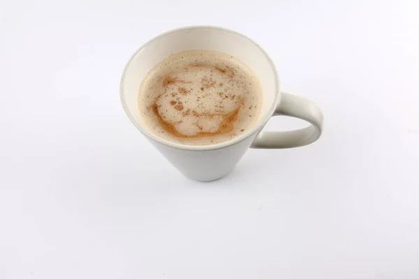 Cappuccino Café Latte Xícara Com Leite Espumado Isolado Branco — Fotografia de Stock