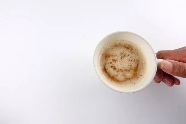 Cappuccino Atau Kopi Latte Dalam Cangkir Dengan Susu Busa Terisolasi — Stok Foto