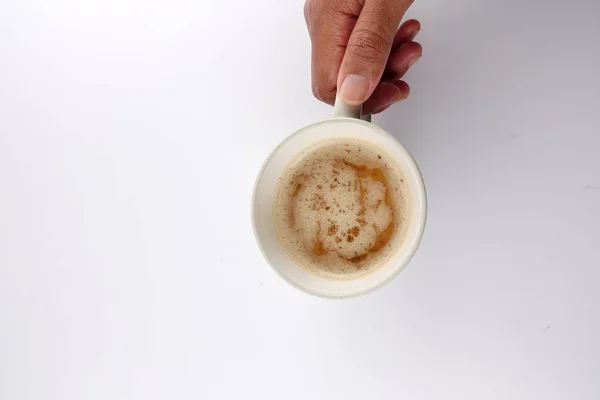 Cappuccino Oder Latte Kaffee Tasse Mit Aufgeschäumter Milch Isoliert Auf — Stockfoto